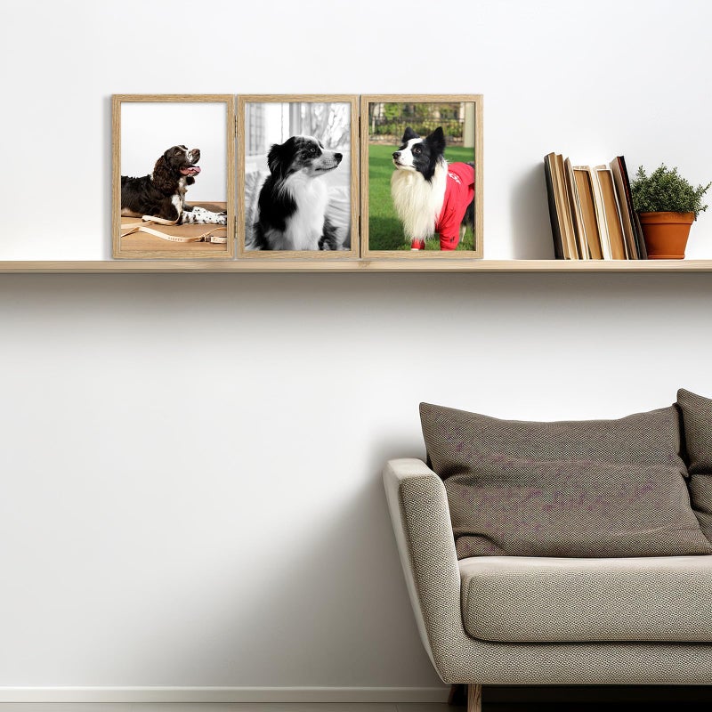 Space Art Deco 5x7 Triple Hinged Frames, 3 Folding Picture Frame, Triptych Photo Frame, Stand Vertically on Desktop or Tabletop, Wood Grain - Image 5